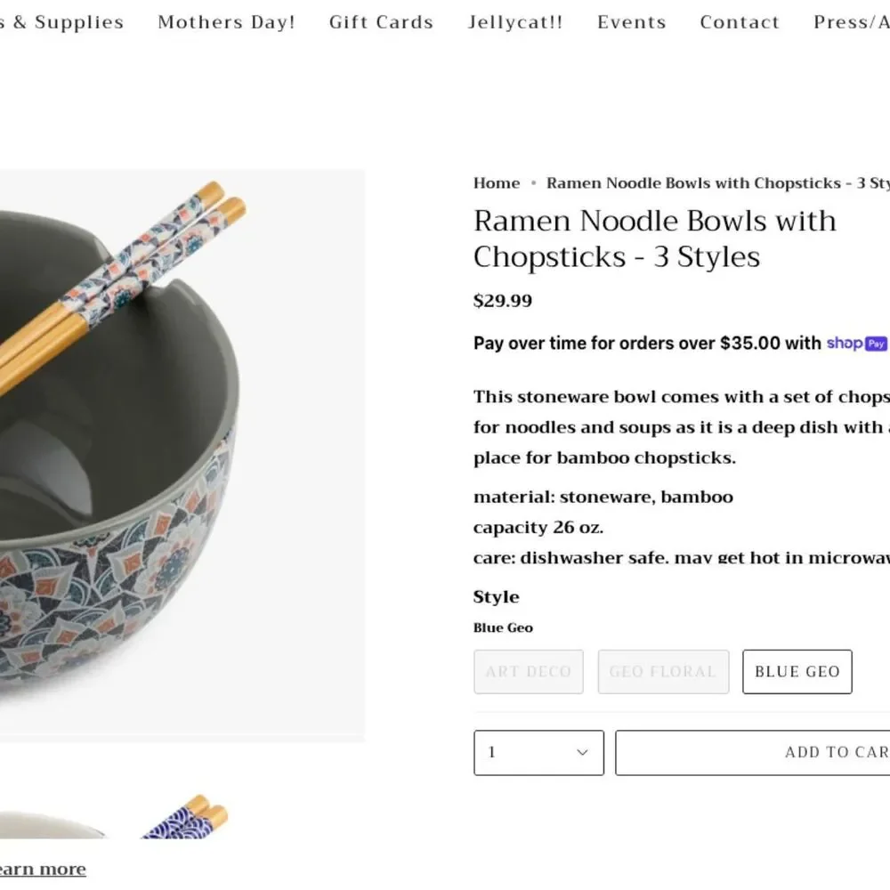 Set of 2 Japanese Ramen Noodle Bowls with Chopsticks by Shop Tansy